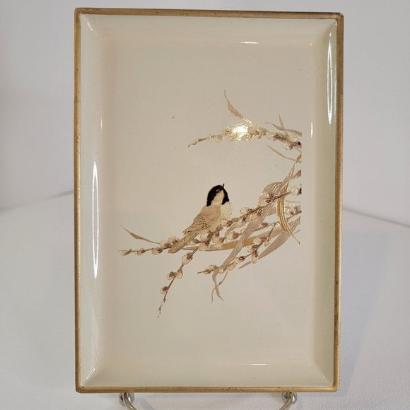 Otagiri Accents Vintage Otagiri Japan Chickadee Lacquerware Mini Tray Decor Gold Tree Poshmark